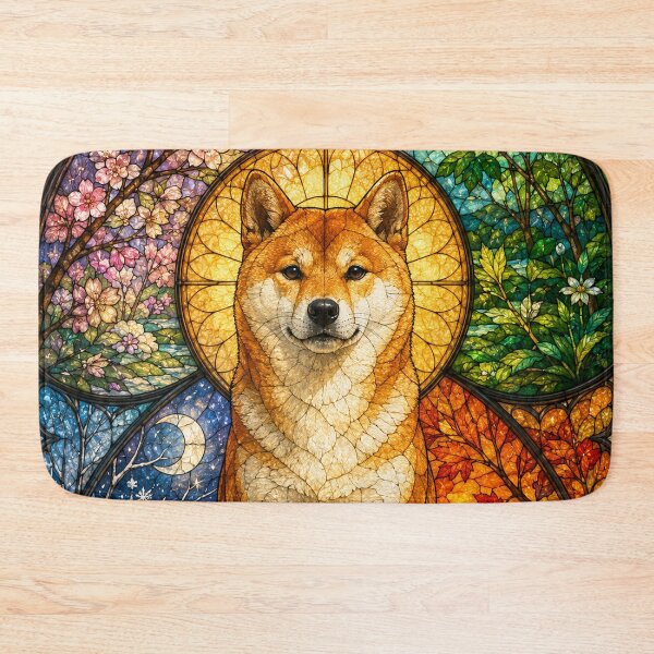 Item preview, The Shiba Inu of the Four Seasons – Japanese Guardian in Stained Glass designed and sold by Pixel Otaku Gallery.