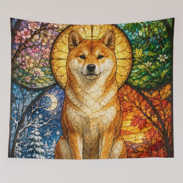 Item preview, The Shiba Inu of the Four Seasons – Japanese Guardian in Stained Glass designed and sold by Pixel Otaku Gallery.