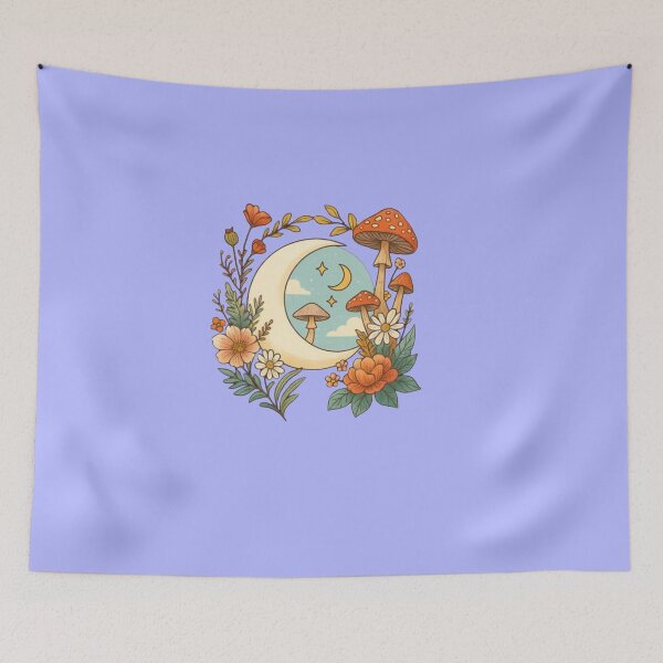Item preview, Vintage Mushroom Moon Floral Cottagecore Aesthetic designed and sold by GunnuDesigns.