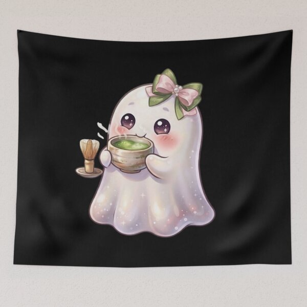 Item preview, Matcha Cute Kawaii Ghost With a Bow Design / Halloween / Cafe / pink green / Ghosts / Foodie Drinks  T-shirts, stickers, phone case, poster, costume designed and sold by TeenLake.