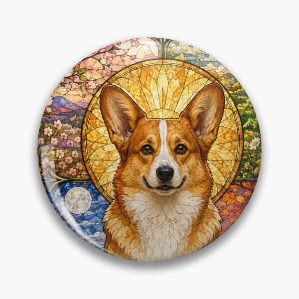 Item preview, The Corgi of the Four Seasons – Little Sun in Stained Glass designed and sold by Pixel Otaku Gallery.