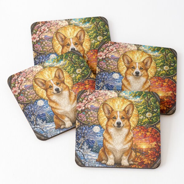 Item preview, The Corgi of the Four Seasons – Little Sun in Stained Glass designed and sold by Pixel Otaku Gallery.