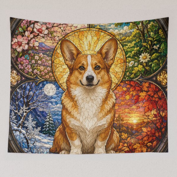 Item preview, The Corgi of the Four Seasons – Little Sun in Stained Glass designed and sold by Pixel Otaku Gallery.