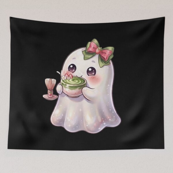 Item preview, Strawberry Matcha Cute Kawaii Ghost With a Bow Design / Halloween / Cafe / green/ pink / Ghosts / Foodie Drinks  T-shirts, stickers, phone case, poster, costume designed and sold by TeenLake.