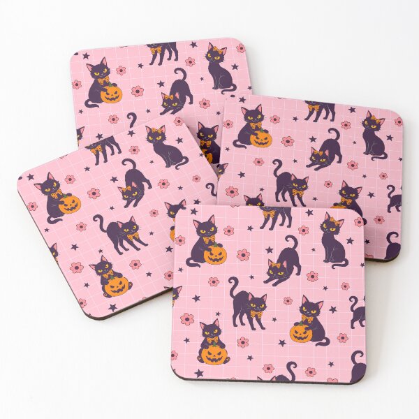 Item preview, Cute Black Cat with Orange Bow | Pink Floral Star Girly Cat Design designed and sold by Uniquememorable.