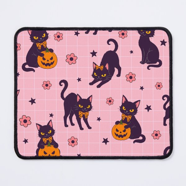 Item preview, Cute Black Cat with Orange Bow | Pink Floral Star Girly Cat Design designed and sold by Uniquememorable.