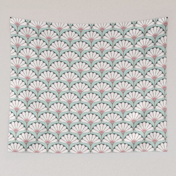 Item preview, Art Deco fans in mint, pink & petrol – retro floral pattern designed and sold by soulthreads.pattern.