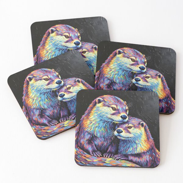 Item preview, Tenderness of The Otter Couple – Colorful Wildlife Art designed and sold by black-canvas-fauna.