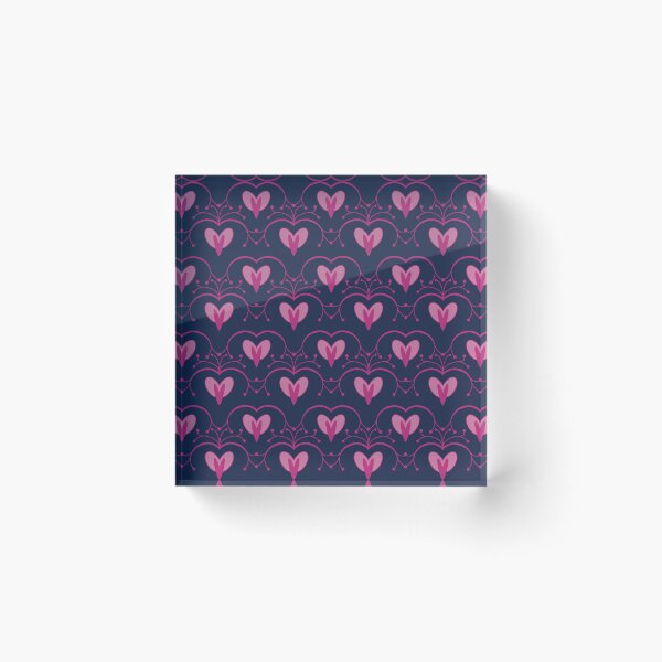 Item preview, Art Nouveau hearts in pink & dark blue – ornamental retro pattern designed and sold by soulthreads.pattern.