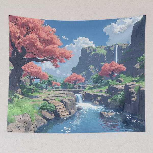 Item preview, Blossom Falls Sanctuary | Anime Fantasy Scenery designed and sold by bella-rosa87.