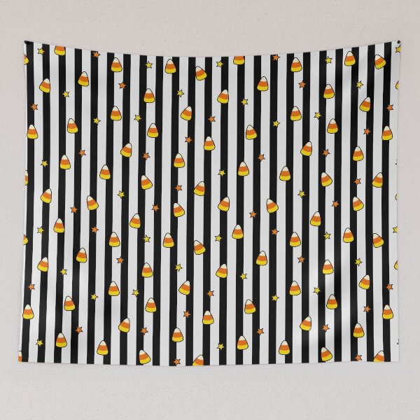 Item preview, Candy Corn Halloween | Black & White Stripes with Orange & Yellow Stars designed and sold by Uniquememorable.
