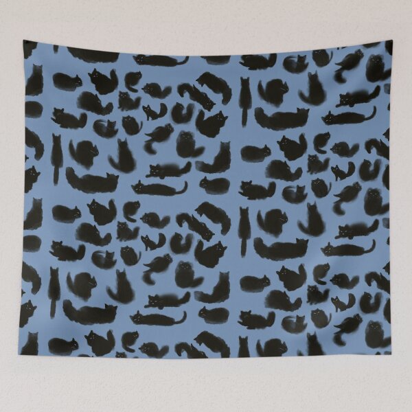 Item preview, Black cats against blue background  designed and sold by TNT-Atelier.