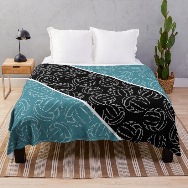 Item preview, Line art volleyballs on angled color blocks - teal & black  designed and sold by katzdzynes.