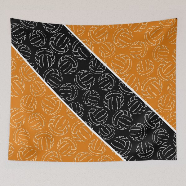 Item preview, Line art volleyballs on angled color blocks - orange & black  designed and sold by katzdzynes.