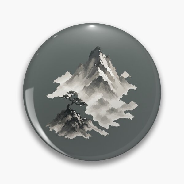 Item preview, Japanese Mountain & Bonsai Landscape Ink Painting designed and sold by SimplePoDesign.