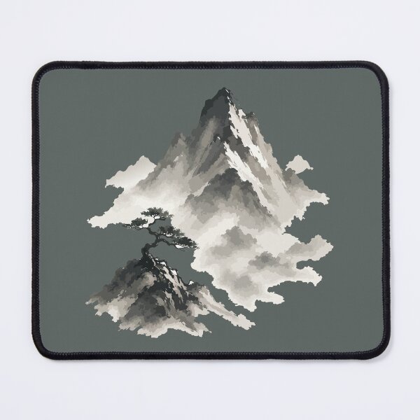 Item preview, Japanese Mountain & Bonsai Landscape Ink Painting designed and sold by SimplePoDesign.