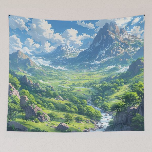 Item preview, Valley Beneath the Giants | Anime Fantasy Landscape designed and sold by bella-rosa87.