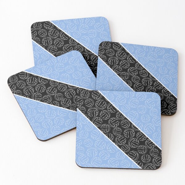 Item preview, Line art volleyballs on angled color blocks - light blue & black  designed and sold by katzdzynes.