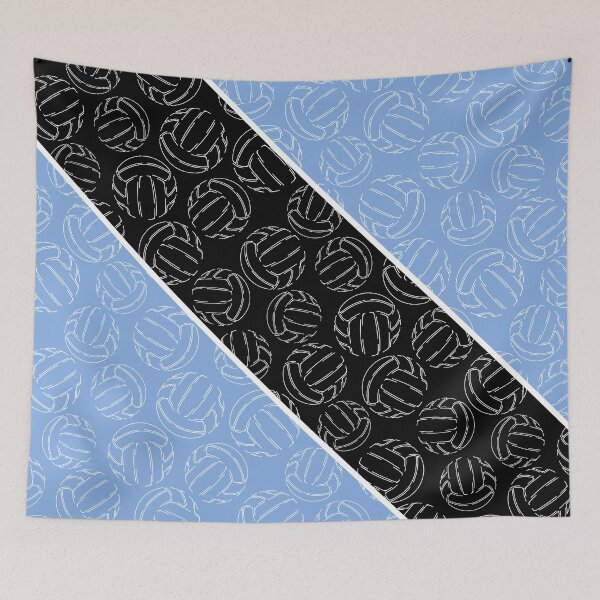 Item preview, Line art volleyballs on angled color blocks - light blue & black  designed and sold by katzdzynes.