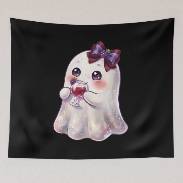 Item preview, Cute Kawaii Ghost Drinking a Grape Wine Glass Design / Halloween / Cafe / Ghosts / Foodie / Drinks / T-shirts mugs stickers phone case hardcover journal poster designed and sold by TeenLake.