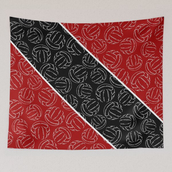 Item preview, Line art volleyballs on angled color blocks - red & black  designed and sold by katzdzynes.