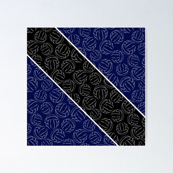 Item preview, Line art volleyballs on angled color blocks - navy blue & black  designed and sold by katzdzynes.
