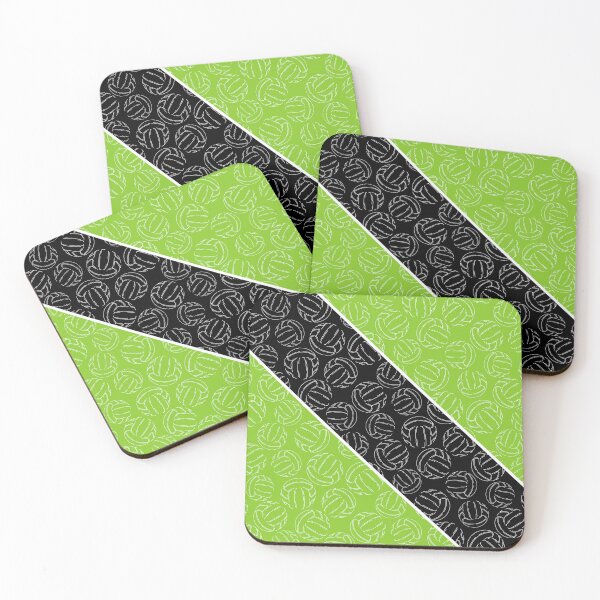 Item preview, Line art volleyballs on angled color blocks - bright green & black  designed and sold by katzdzynes.