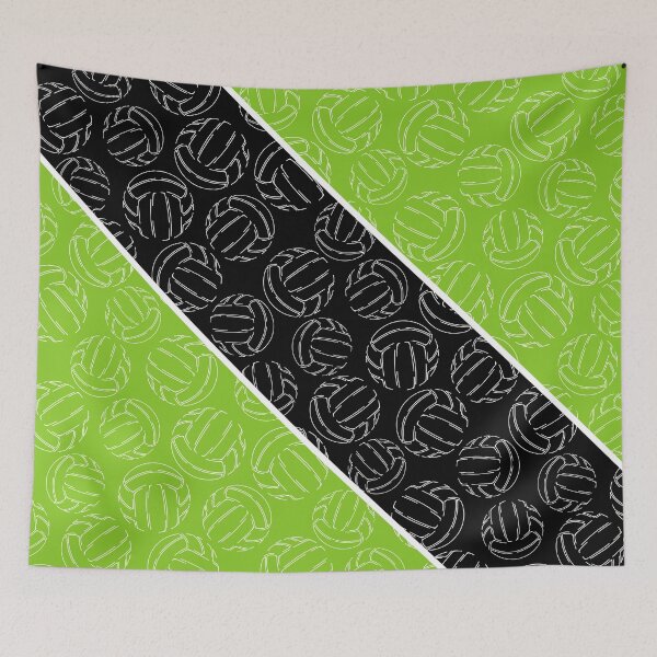 Item preview, Line art volleyballs on angled color blocks - bright green & black  designed and sold by katzdzynes.