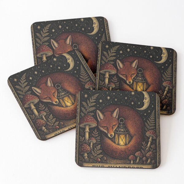 Item preview, The Wanderer Fox Tarot Card Woodcut designed and sold by creativerooney.