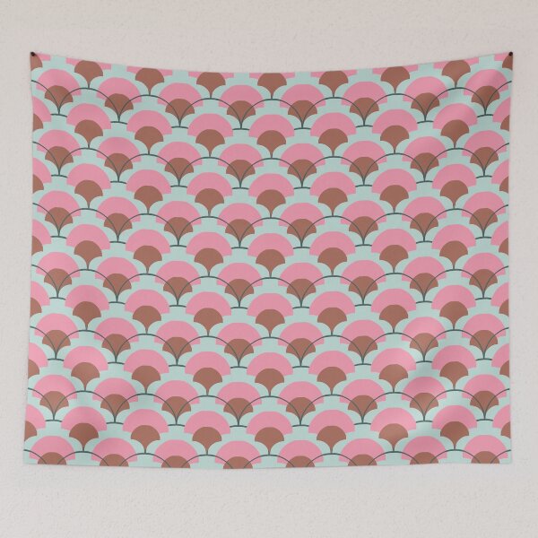 Item preview, Retro fan pattern in pink, terracotta & mint – Art Deco geometry designed and sold by soulthreads.pattern.