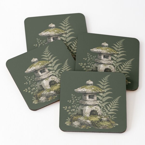 Item preview, Moss-Covered Japanese Stone Lantern in a Botanical Garden designed and sold by SimplePoDesign.