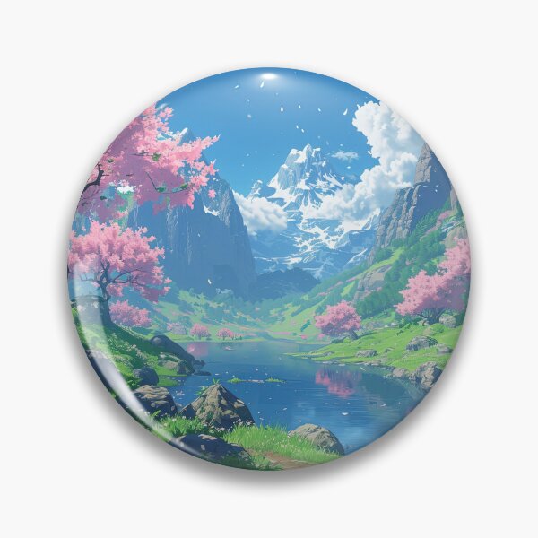 Item preview, Blossom Lake Beneath the Mountains | Anime Fantasy Scenery designed and sold by bella-rosa87.