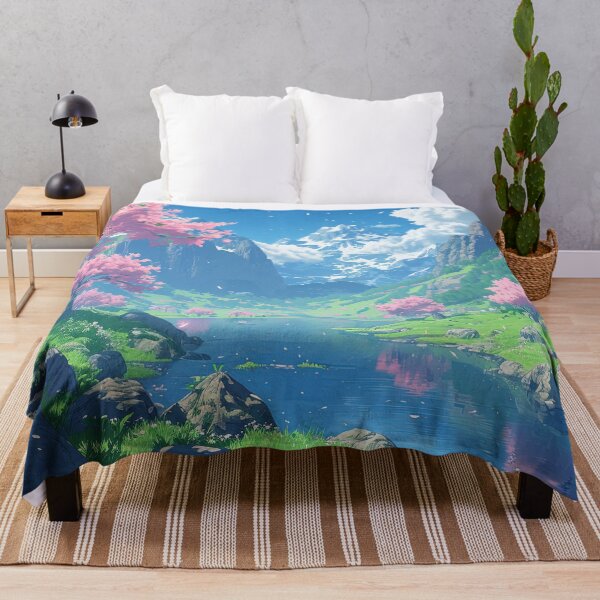 Item preview, Blossom Lake Beneath the Mountains | Anime Fantasy Scenery designed and sold by bella-rosa87.