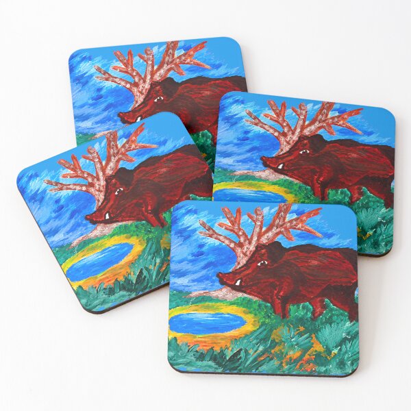 Item preview, Wild Boar at the Forest Pond – Rustic Wildlife Painting designed and sold by SVox.