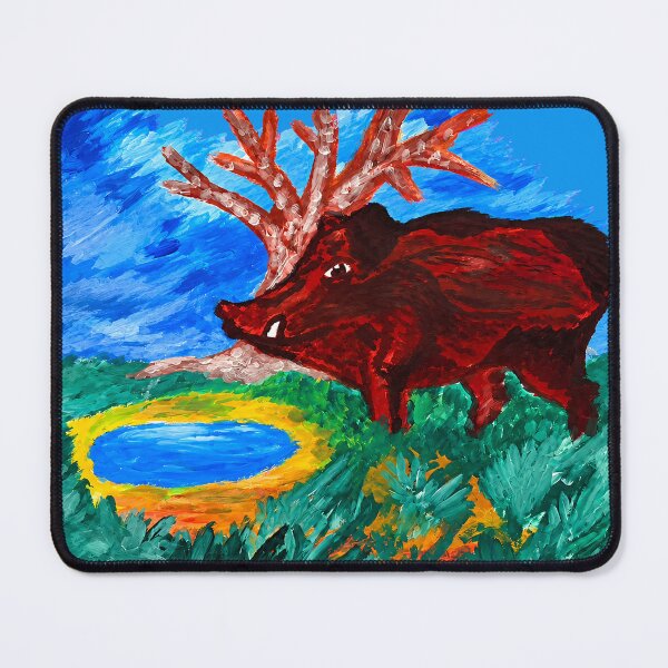 Item preview, Wild Boar at the Forest Pond – Rustic Wildlife Painting designed and sold by SVox.