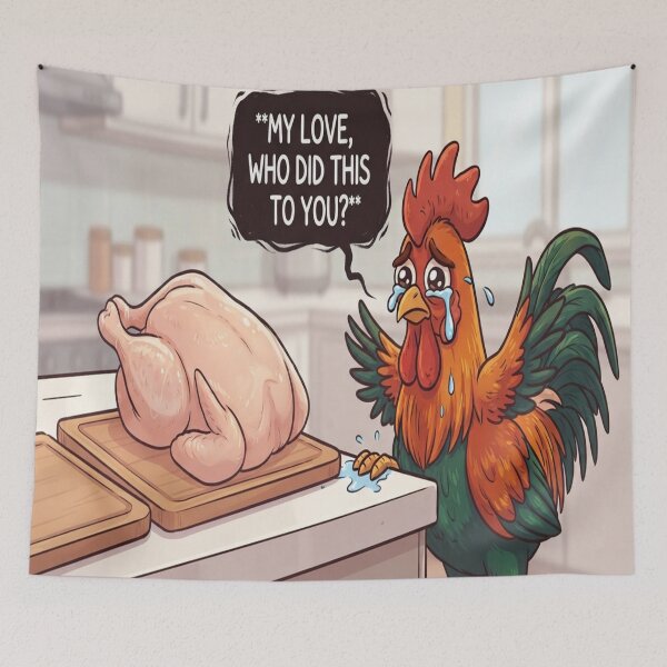Item preview, Funny Crying Rooster and Whole Chicken Kitchen Humor designed and sold by AfresStudio.