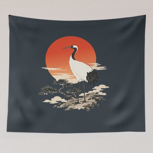 Item preview, Japanese Red-Crowned Crane with Pine and Red Sun designed and sold by SimplePoDesign.