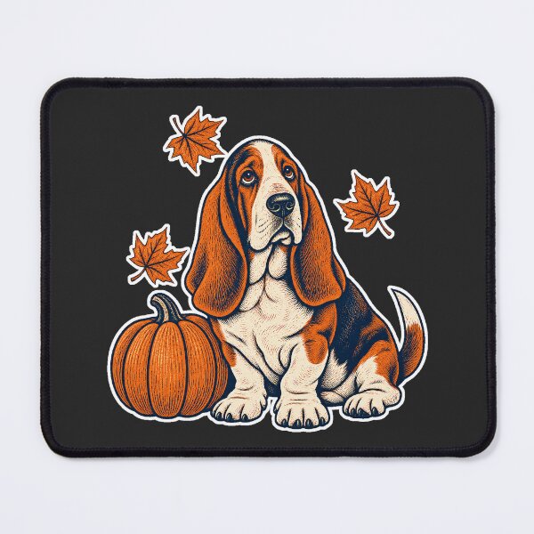 Item preview, Autumn Basset Hound with Pumpkin – Vintage Fall Dog Art designed and sold by Jaani-T.