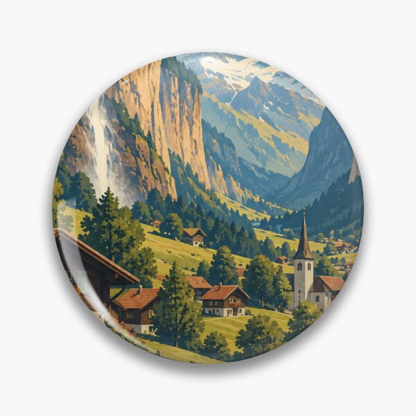 Item preview, Lauterbrunnen Switzerland Travel Souvenir Classic Midcentury Artwork designed and sold by VisualArtsOasis.