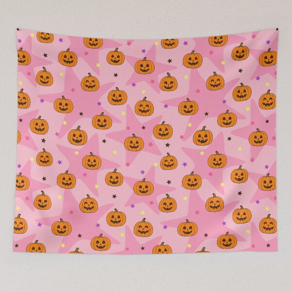 Item preview, Cute Smiling Pumpkins Halloween | Pink Purple Stars & Fun Pumpkin Pattern designed and sold by Uniquememorable.