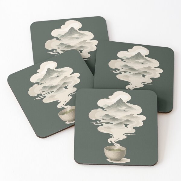 Item preview, Japanese Tea and Mountain Landscape Steam Illustration designed and sold by SimplePoDesign.