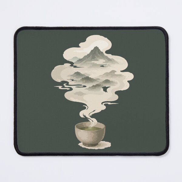 Item preview, Japanese Tea and Mountain Landscape Steam Illustration designed and sold by SimplePoDesign.