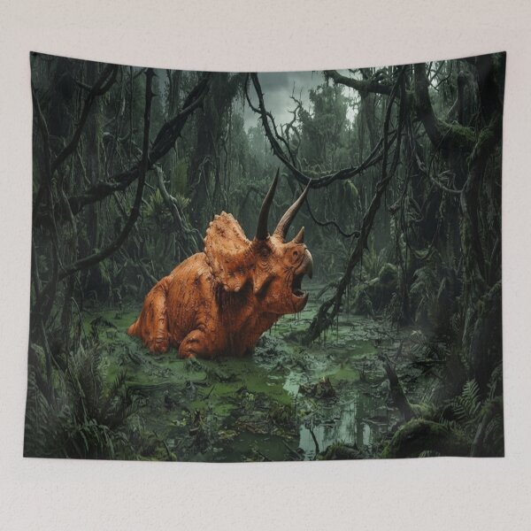 Item preview, Orange Triceratops in Dark Mystical Swamp designed and sold by AfresStudio.