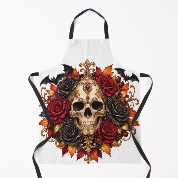 Item preview, Ornate Gothic Skull – Ebony Roses, Rich Red Flowers & Golden Filigree designed and sold by Clothes With Smiling Animals Walt Gral.