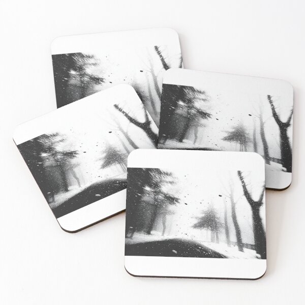 Item preview, High Contrast Monochrome Winter Blizzard Forest Road designed and sold by MarizsaMoluk.