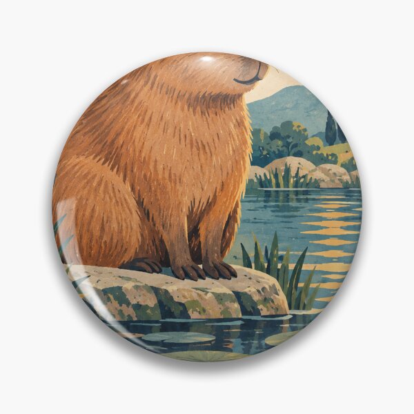 Item preview, Capybara Slow Afternoons Wildlife Vintage Midcentury Scene designed and sold by VisualArtsOasis.