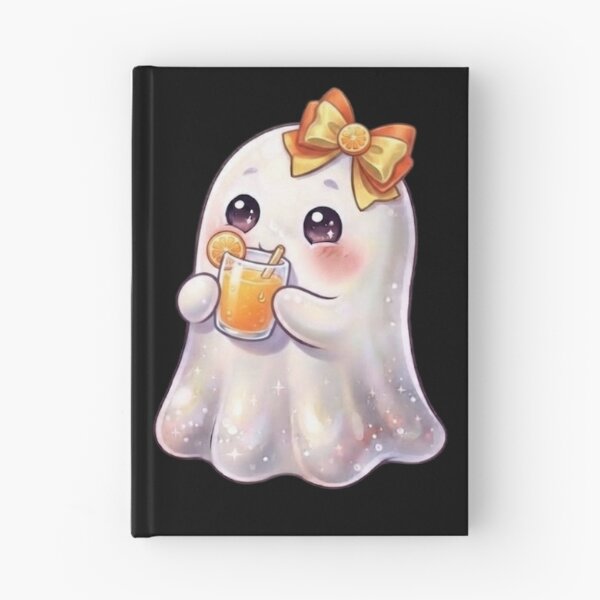 Item preview, Cute Kawaii Ghost Drinking a Orange Juice Design / Halloween / Cafe / Ghosts / Foodie / Drinks / T-shirts mugs stickers phone case hardcover journal poster designed and sold by TeenLake.