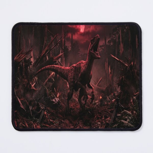Item preview, Raptor Dinosaur Under Red Moon in Destroyed Forest designed and sold by AfresStudio.