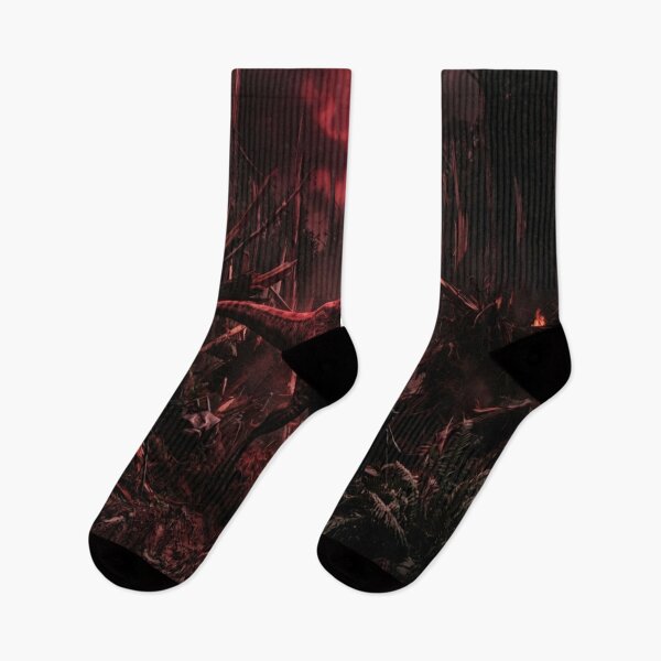 Item preview, Raptor Dinosaur Under Red Moon in Destroyed Forest designed and sold by AfresStudio.