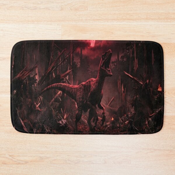 Item preview, Raptor Dinosaur Under Red Moon in Destroyed Forest designed and sold by AfresStudio.